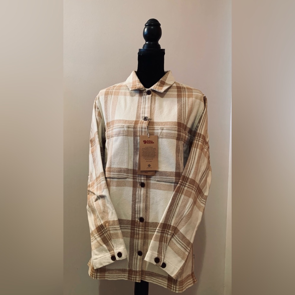 Fjallraven Plaid Flannel Shirt in Cream and Tan